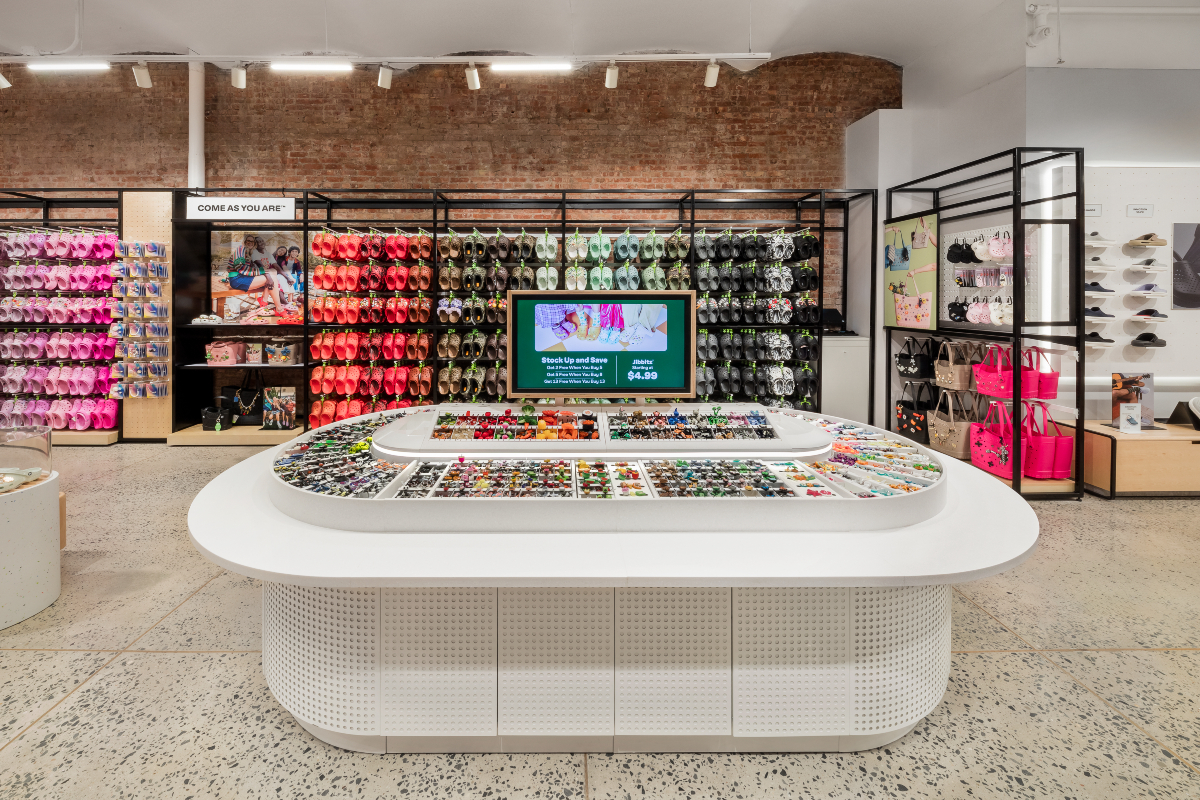 Crocs retail store interior with colorful footwear displays